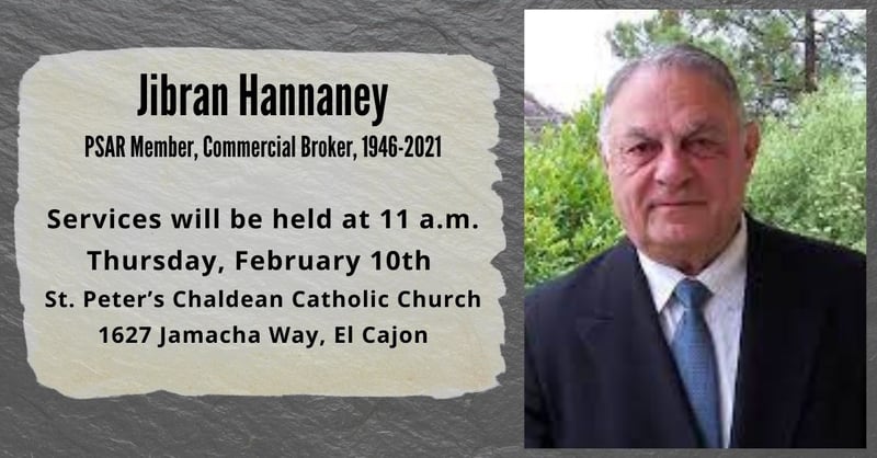 Jibran Hannaney, PSAR Member, Commercial Broker 1946-2021