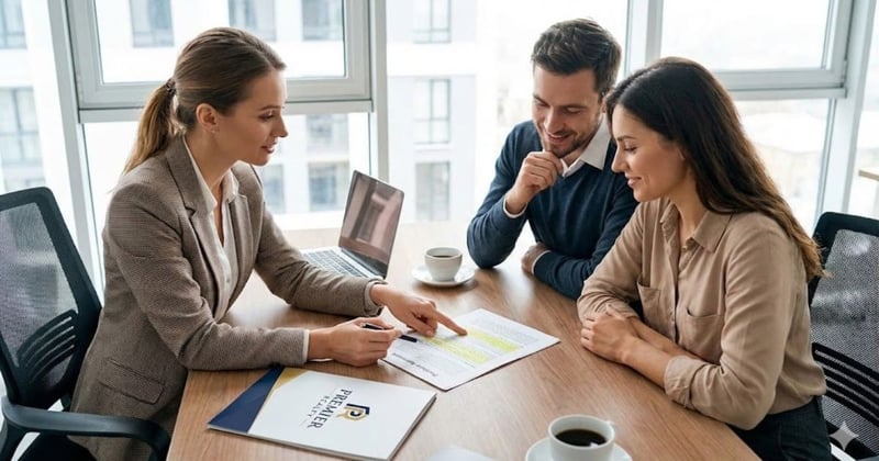 Trusted agent reviewing documents with clients.